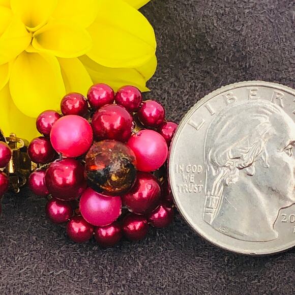 2 PAIRS Vintage MCM Japan Clip ON Bead Earrings Pink Purple - Picture 6 of 10